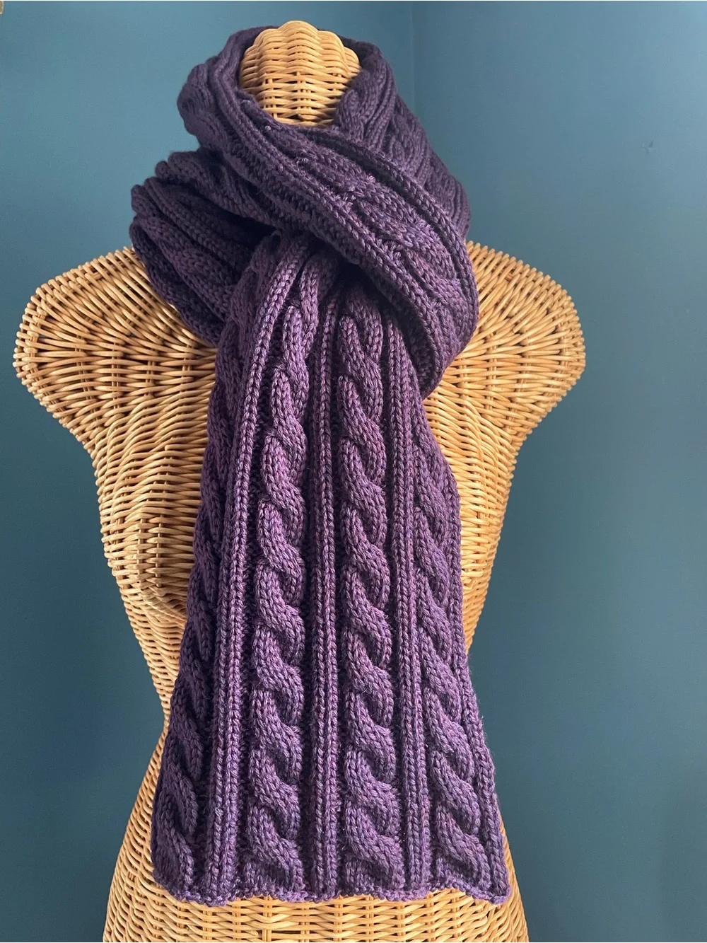 Chunky Plum Purple Scarf Classic Braided Cable Knit Wool Soft